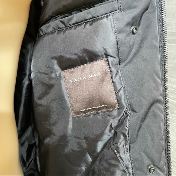 Zara Man Black Faux Fur Hooded Zipper Front Windbreaker Coat Size M - Picture 10 of 11